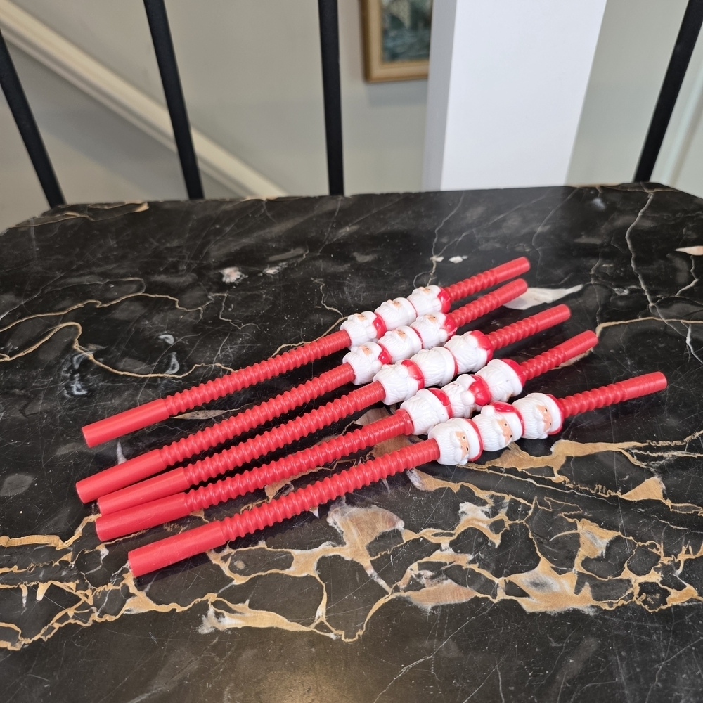 Set of 5 Vintage Santa Claus Reusable Christmas Party Straws Holiday Drinkware 9